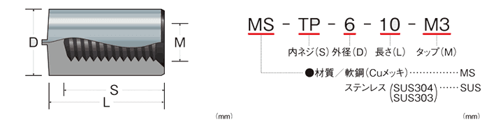 メネジスタッドＭＳ−ＴＰ８ 規格(15-M4) 入数(500) 【メねじスタッド