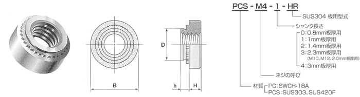 PEMクリンチングナット 材質(SUS630) 規格(SP-M4-0) 入数(1000) 【PEM クリンチングナット SPシリーズ】 